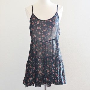 Sheer Floral Layering Dress Black Size Large